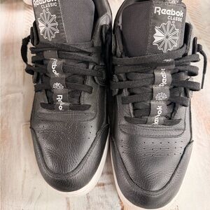 Reebok Black Classic Leather Sneakers with White Soles